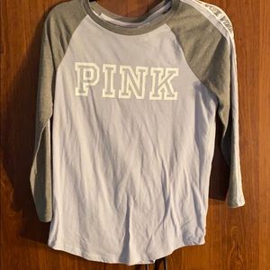 3/4 sleeve pink brand light purple and gray shirt